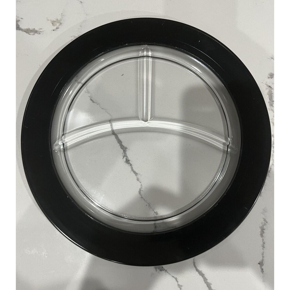 Vintage Glass 10 Inch Divided Plate With Black Banding Trim